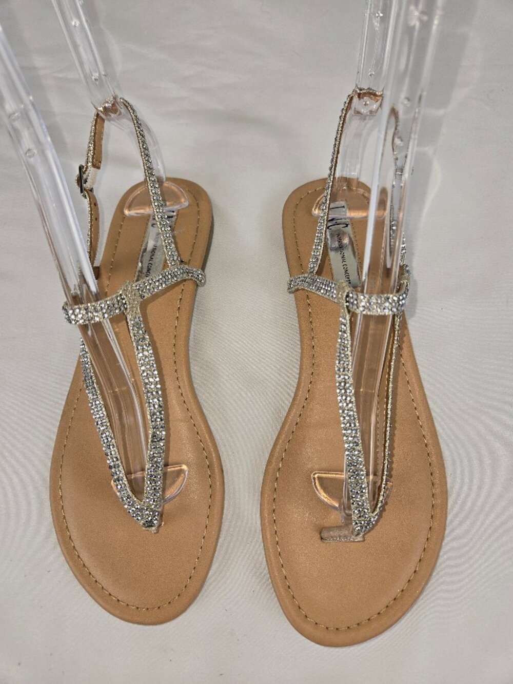 INC International Concepts Size 7-1/2M Flat Sandals Crystal Embellished Straps